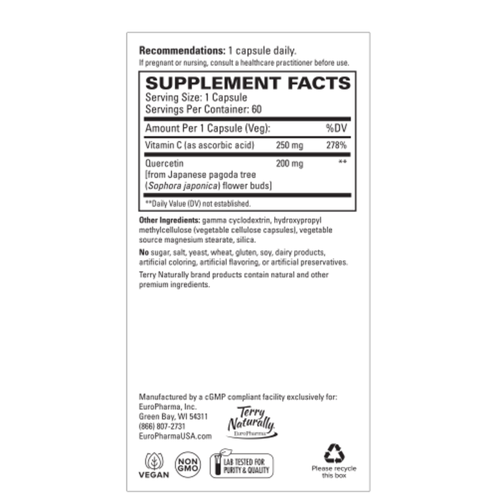 Terry Naturally Quercetin w/Vitamin C Extra Strength - 60 cap