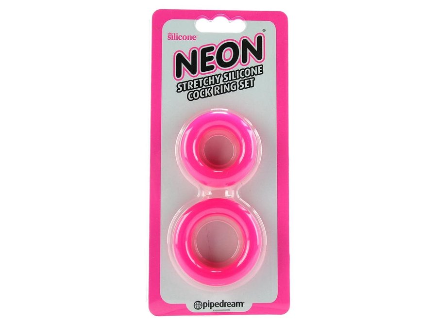 Neon Stretchy Silicone Cock Ring Set in Pink