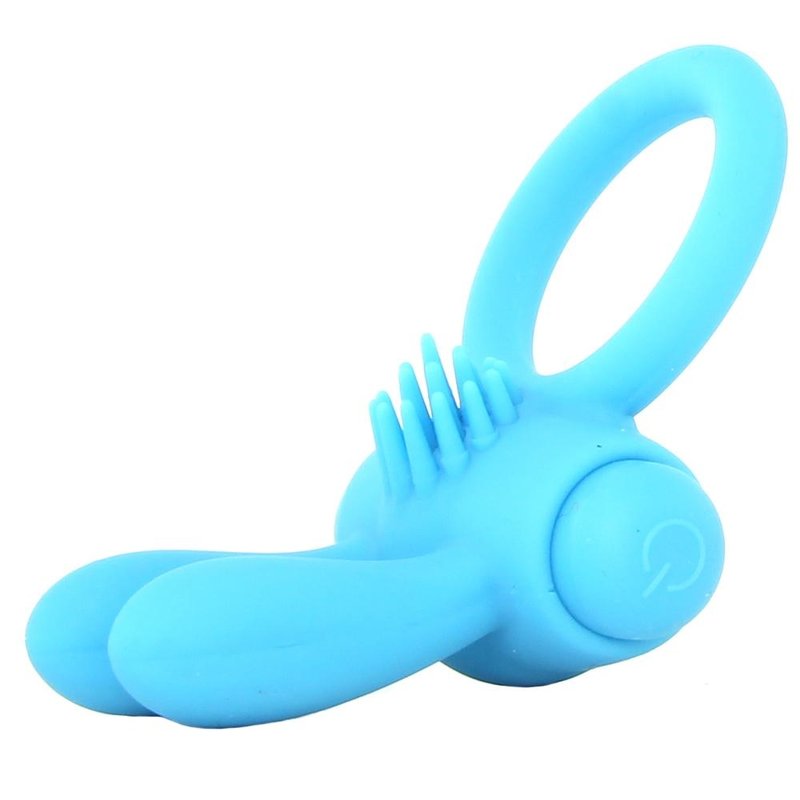 Neon Rabbit Vibrating Cock Ring in Blue