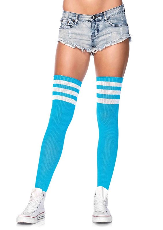 Blue & White Striped Thigh High Socks-O/S