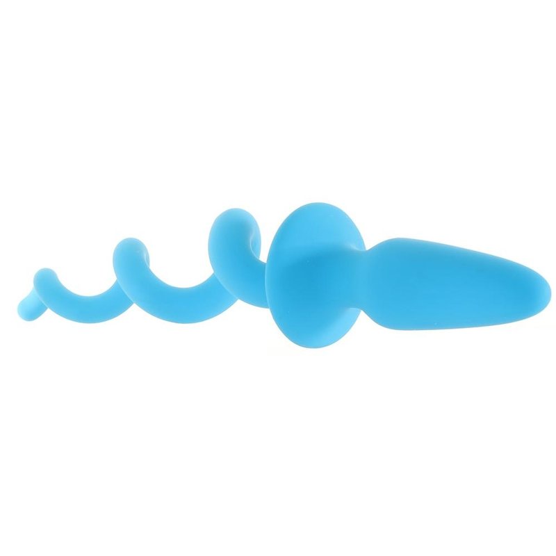 Oinkz! Tapered Silicone Butt Plug with Tail in Blue