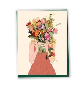 CARTE DE SOUHAITS : FEMME AU BOUQUET