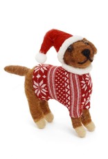 PINE CENTER ORNEMENT : CHIEN TUQUE ROUGE