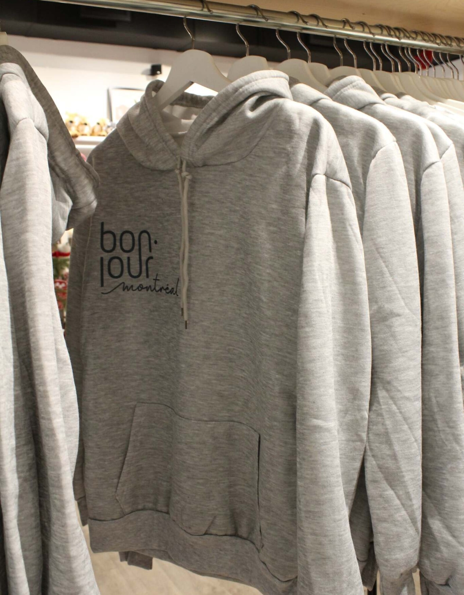 HOODIE BONJOUR MONTREAL : GRIS CLAIR S