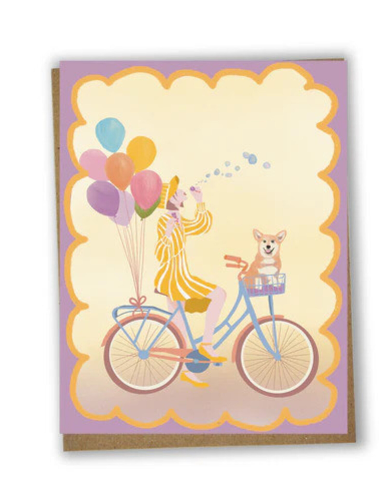 CARTE DE SOUHAITS : VÉLO + BALLON + CHIEN