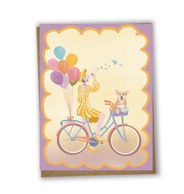 CARTE DE SOUHAITS : VÉLO + BALLON + CHIEN