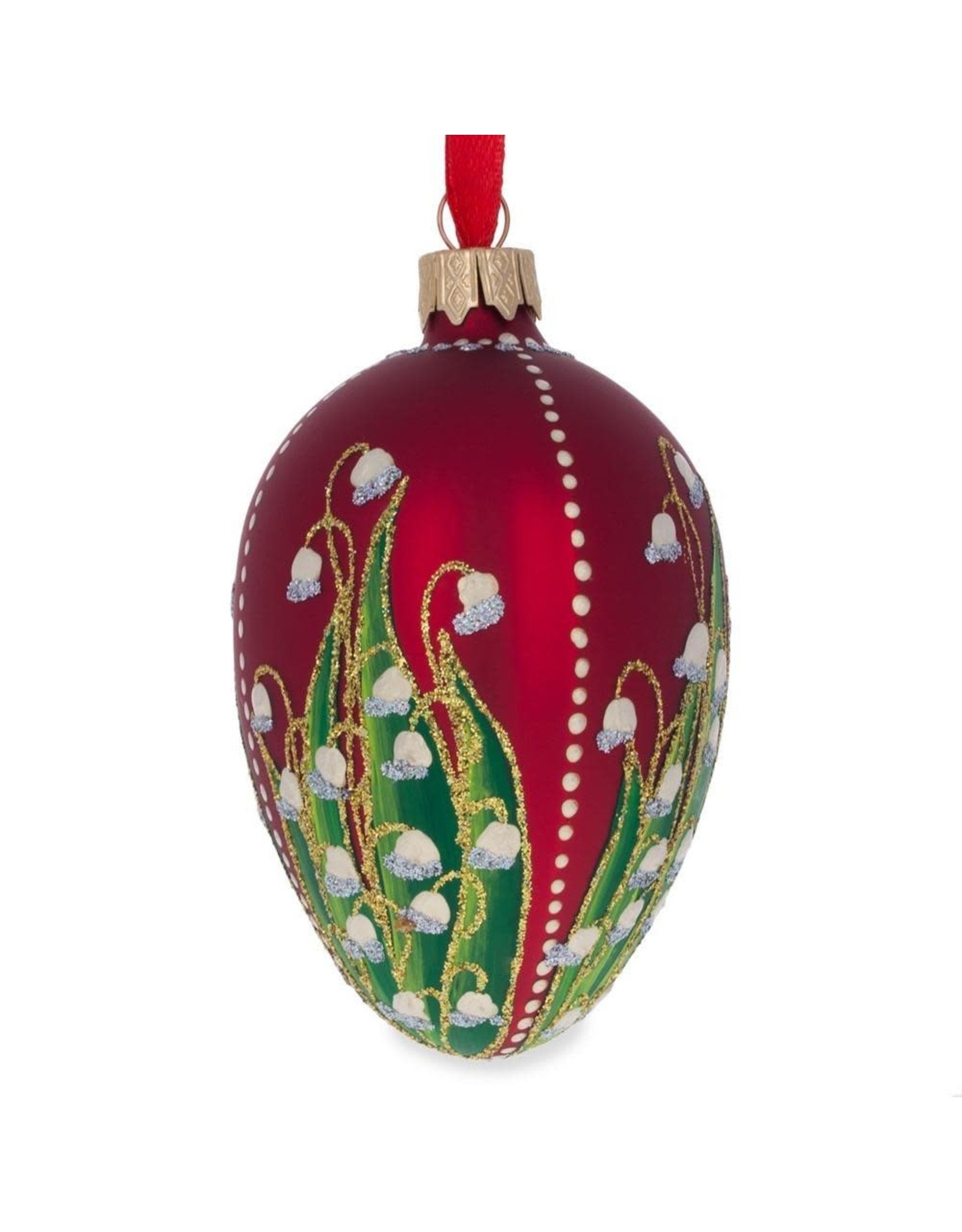 Lily of the Valley Imperial Glass Egg Ornament (Red)