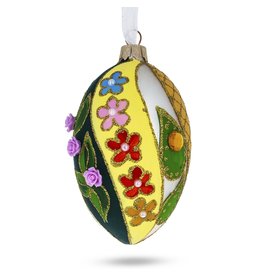 Roses on Spiral Leaves Fabergé Style Glass Egg Ornament