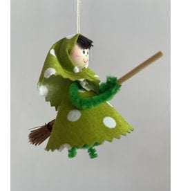 Green Polka Dot Witch Ornament