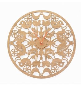 Lithuanian Birch Wall Clock " Whole World on a Lily Blossom"