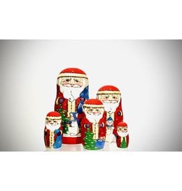 Burned Wood Santa Nesting Set 5 Pc