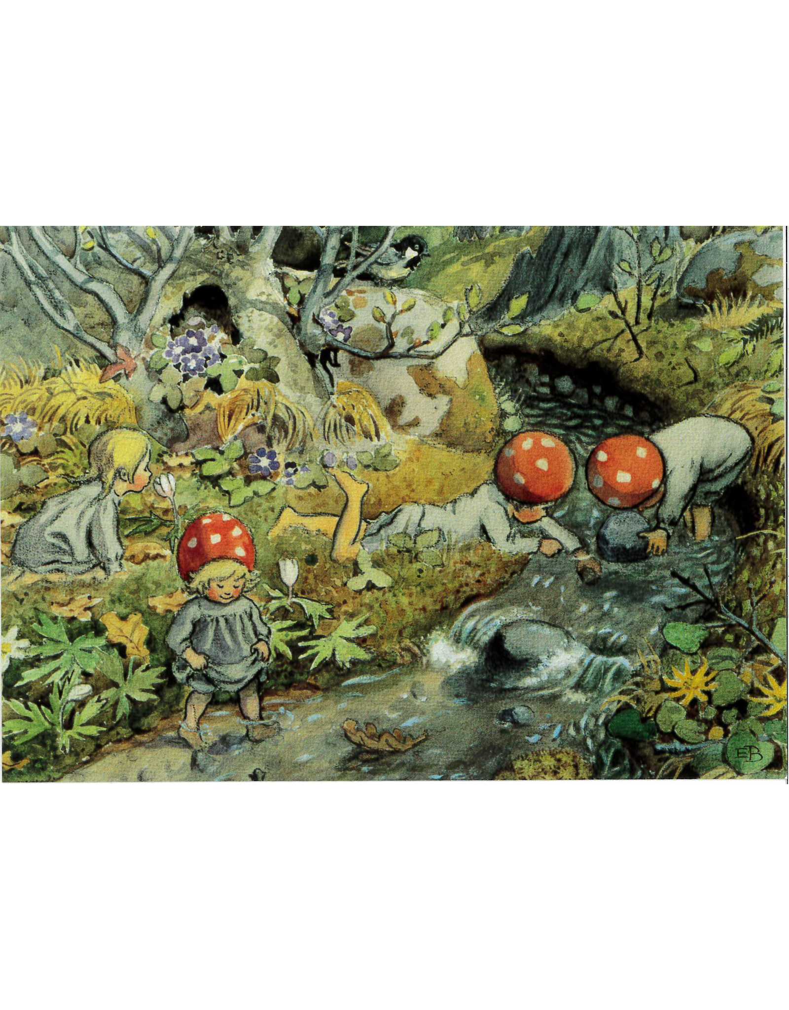 Mushroom Children in Spring Stream Postcard