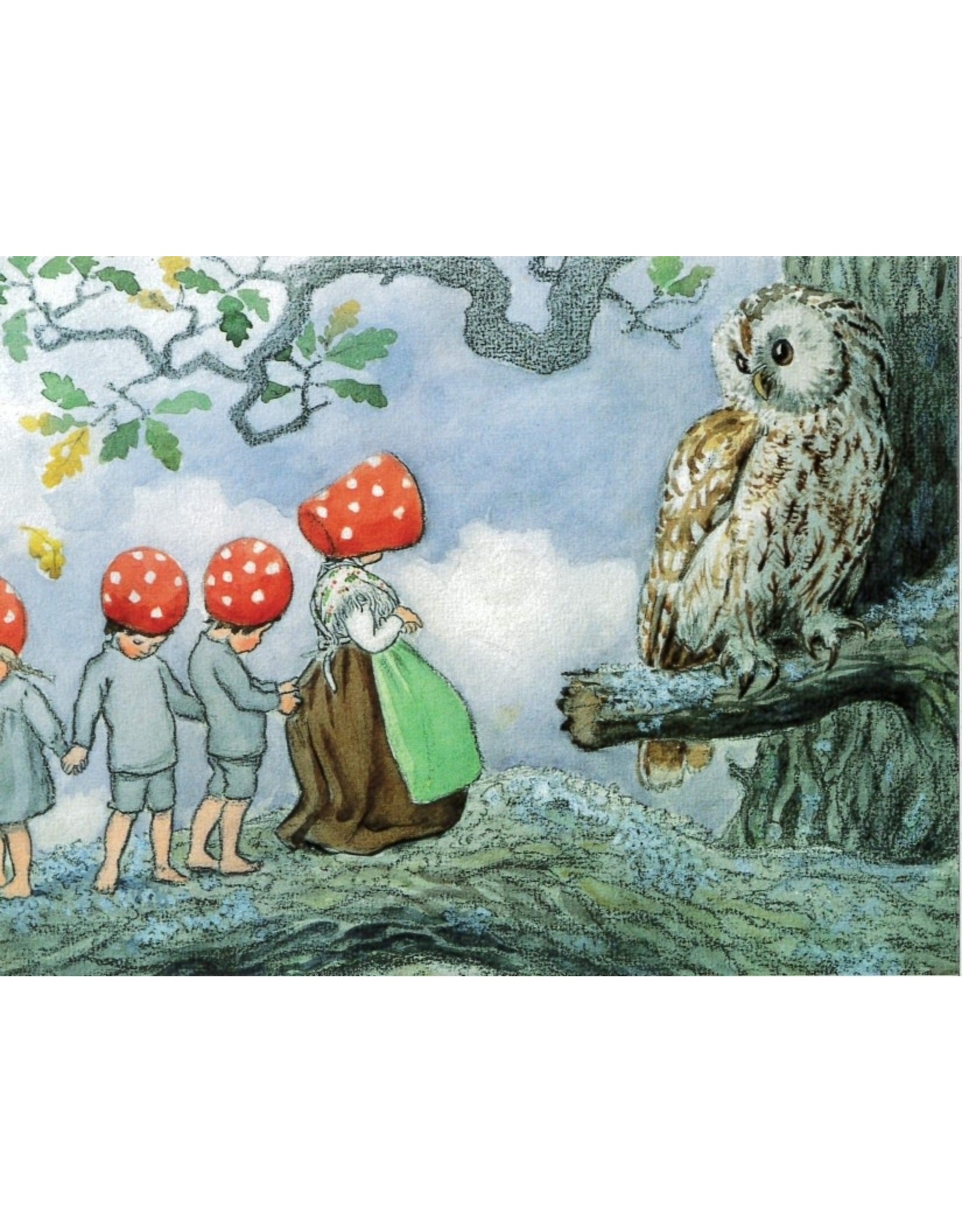 Mushroom Children with Owl Postcard