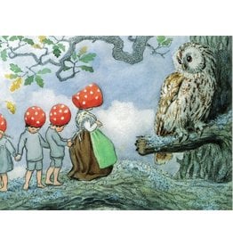 Mushroom Kids with Owl Postcard