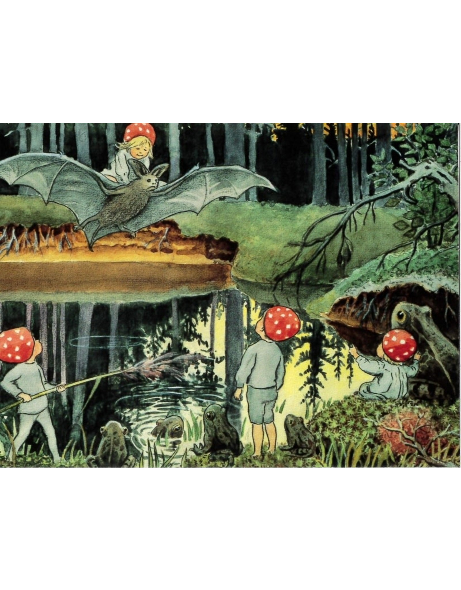 Mushroom Children in the Pond Postcard