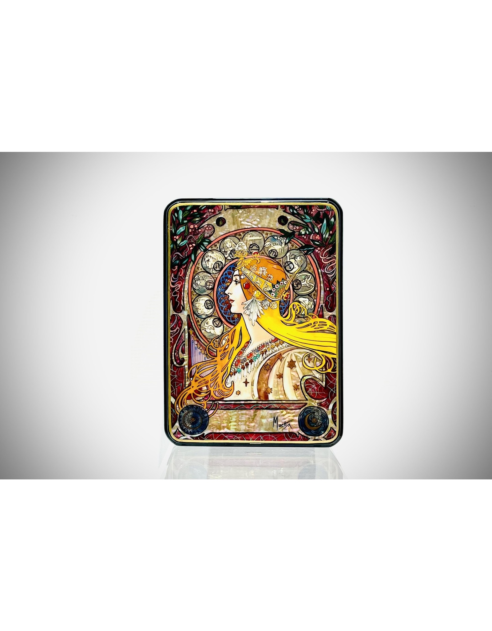 Zodiac Art Nouveau Lacquer Box w Mother-of-Pearl