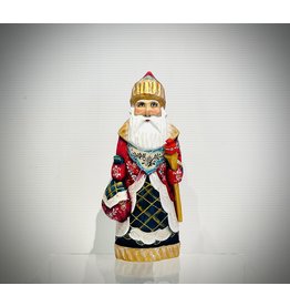 Carved Wood Santa with Turquoise Trim