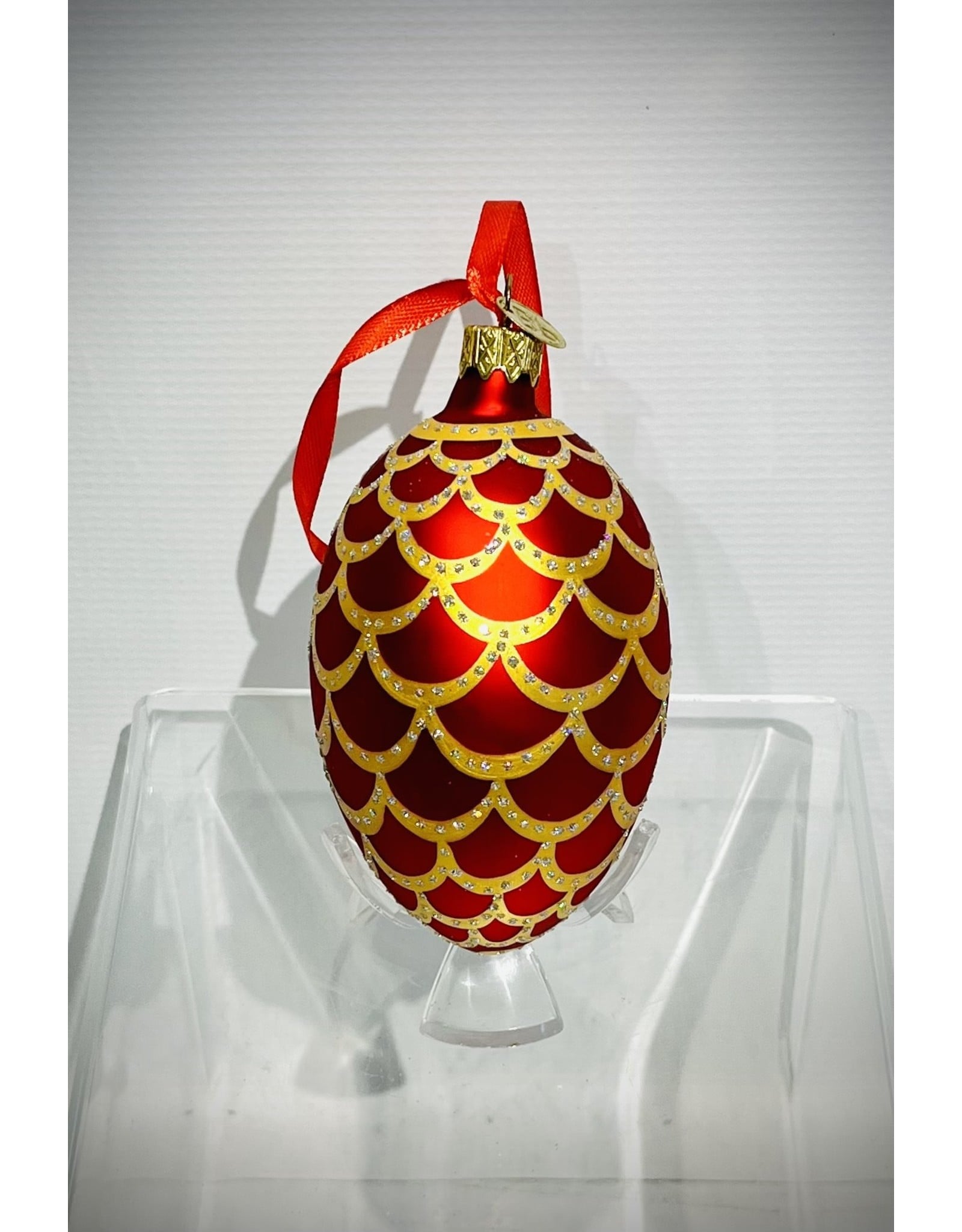 Romanov 1900 Red Pine Cone Glass Egg Ornament