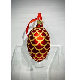 Glass Faberge Egg Ornament (Red Pine Cone)