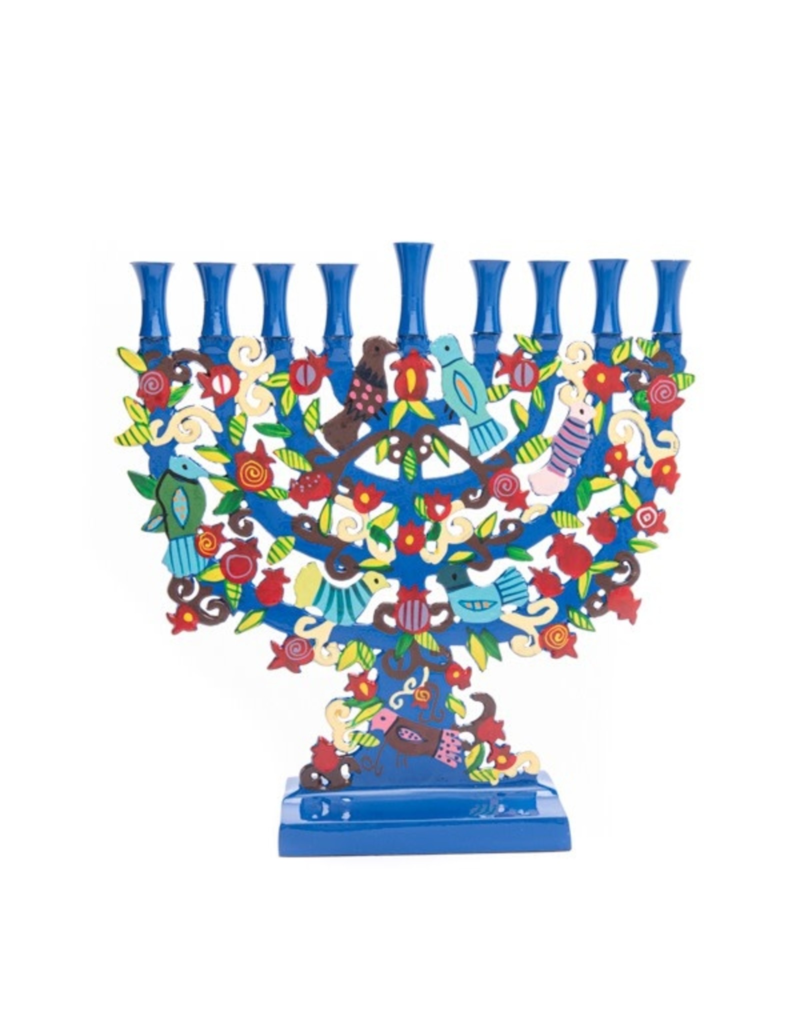 Hand Painted Birds and Pomegranates Menorah