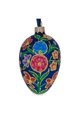 Colorful Bouquet on Blue Glass Egg Ornament