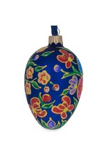 Colorful Bouquet on Blue Glass Egg Ornament
