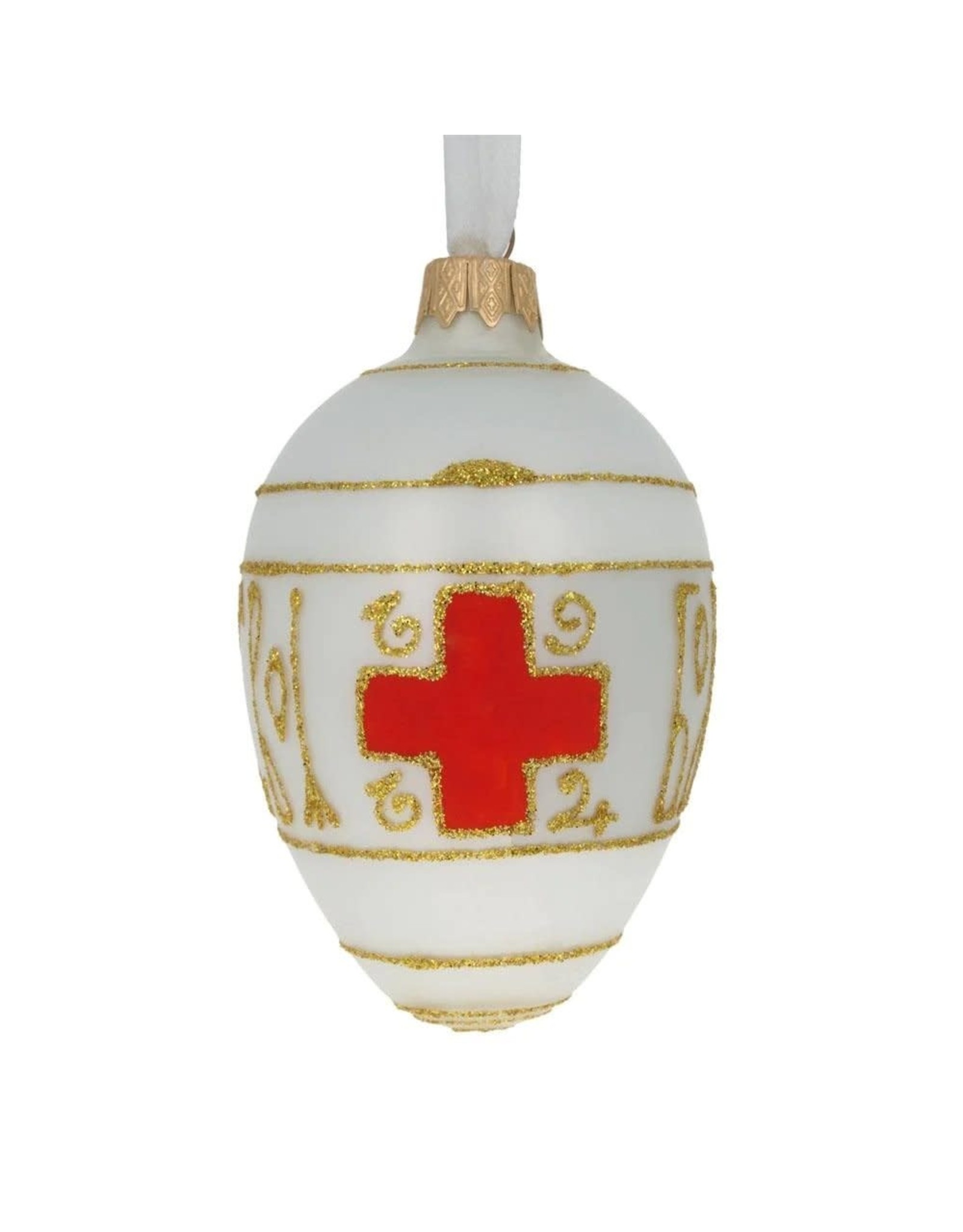 Glass Faberge Egg Ornament (Red Cross 1915)