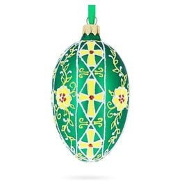 Gold Crosses on Green Glass Pysanky Egg Ornament