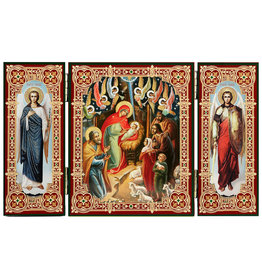 Nativity of Christ Icon Triptych With Archangels Michael and Gabriel