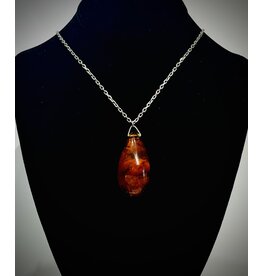 Soviet Vintage Amber Pendant Necklace w/ 925 Silver Chain