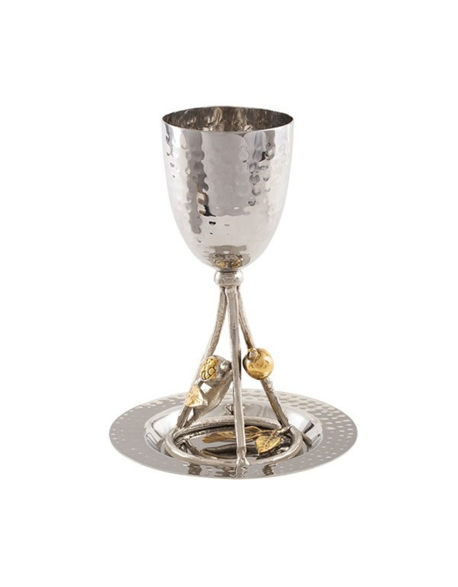 Hand Hammered Stainless Kiddush Cup with Pomegranates