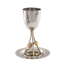 Hand Hammered Stainless Kiddush Cup with Pomegranates