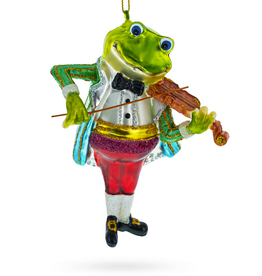 Frog w/ Violin Glass Ornament