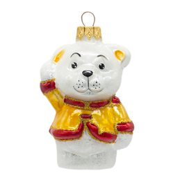 Waving Bear Cub Glass Ornament