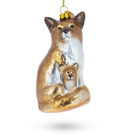 Mother and Fox Kit Glass Ornament