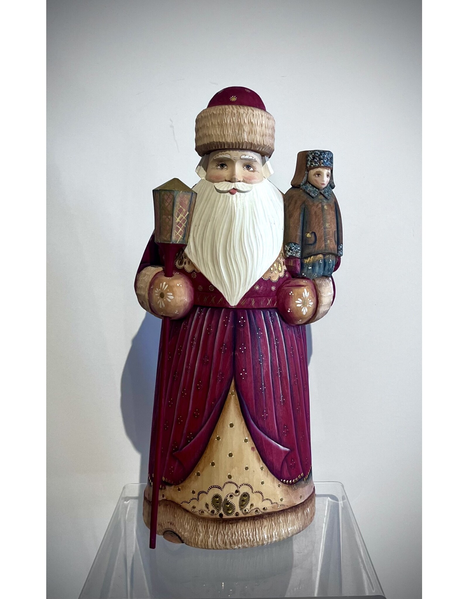 Hand Carved Santa with Boy and Lantern