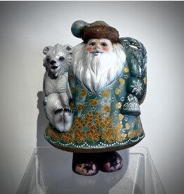 Hand Carved Santa with Gold Leaves and Polar Bear