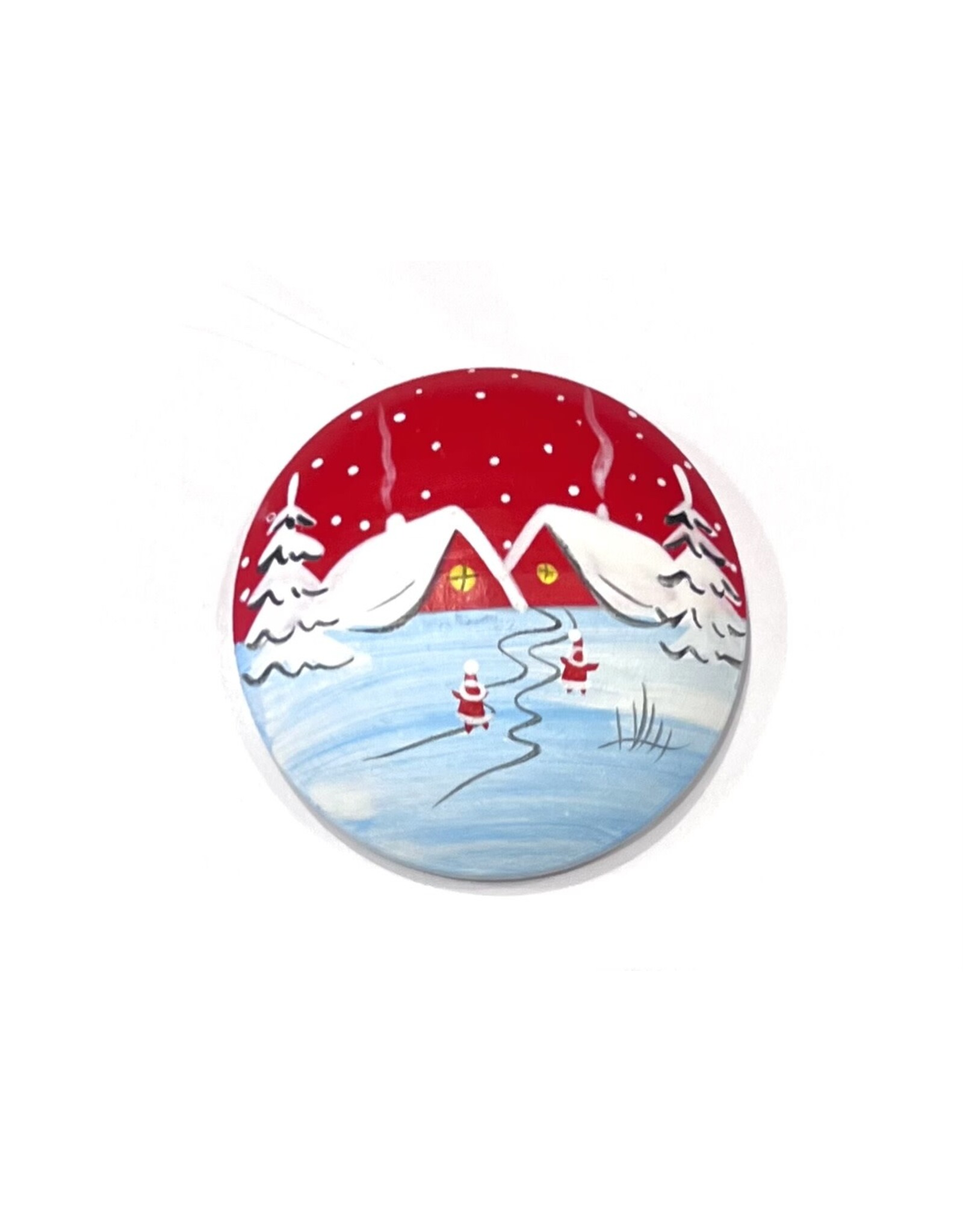 Estonian Hand Painted Winter Magnet in Red