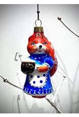 Fox in Blue Dress Glass Ornament