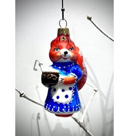 Fox in Blue Dress Glass Ornament