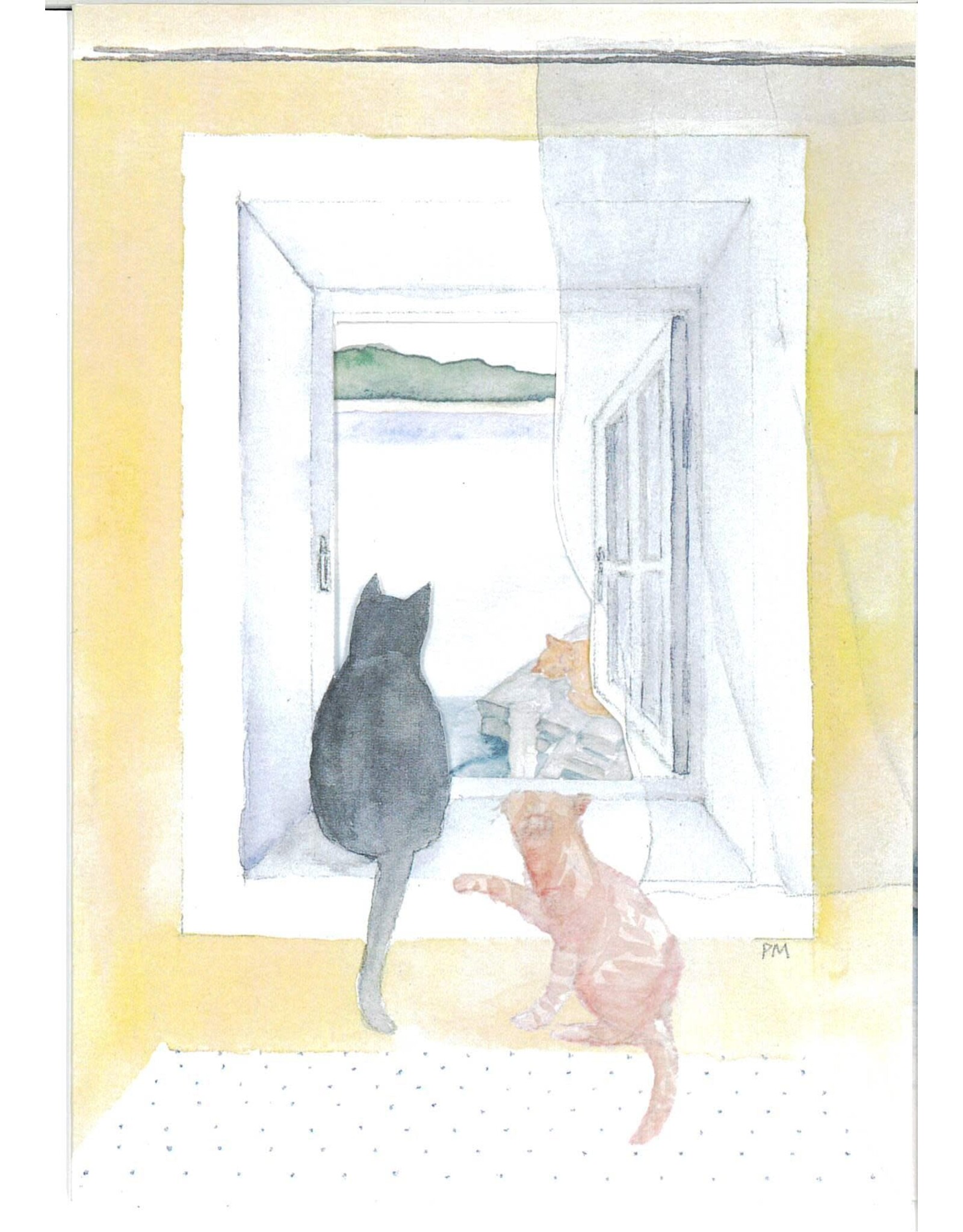 Cats in Window Watercolor Card