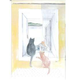 Cats in Window Watercolor Card