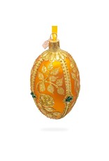 Glittered Gold Leaves on Gold Glass Egg Ornament