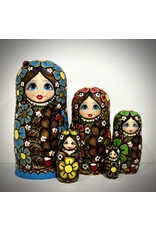 Matryoshka with Ladybug and Blue Flowers