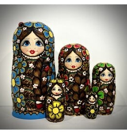 Matryoshka with Ladybug and Blue Flowers