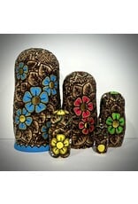 Matryoshka with Ladybug and Blue Flowers