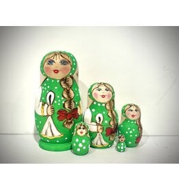 Burned Wood Matryoshka with Braid in Green