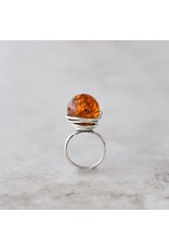 925 Silver Baltic Amber Ring "Amber Orb"