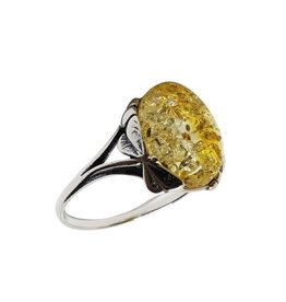 Citrine Baltic Amber Ring in Sterling Silver Dragonfly Setting  (Size 8)