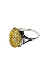 Citrine Baltic Amber Ring in Sterling Silver Dragonfly Setting  (Size 8)